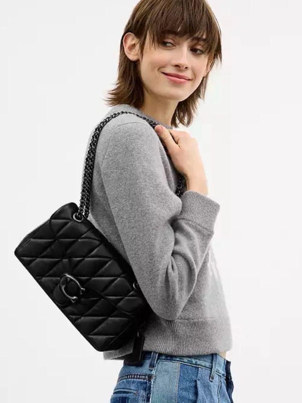 NWOT Coach Black Pewter Quilted Tabby 26 Leather Shoulder Bag - Picture 8 of 9